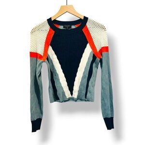 Rag & Bone Ribbed Colorblock Sweater Mesh Shoulders Button Cuffs Size SP